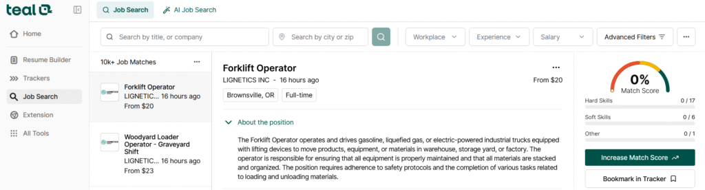 Teal Job search