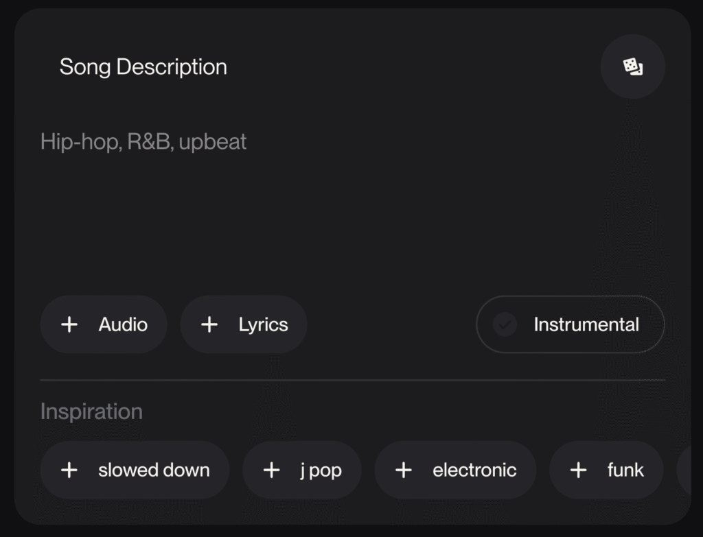 Das Suno Prompt Window zur KI-Song-Erstellung