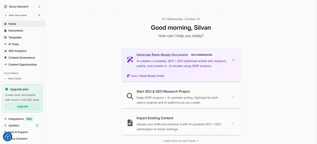 Frase.io Test Startseite
