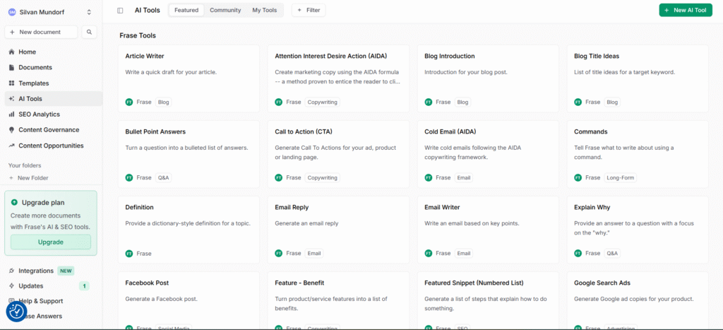 frase.io Erfarungen AI-Tools