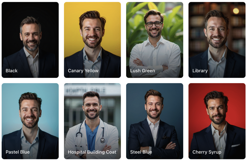 Quick AI Headshots bietet viele verschiedene Hintergründe und Themen