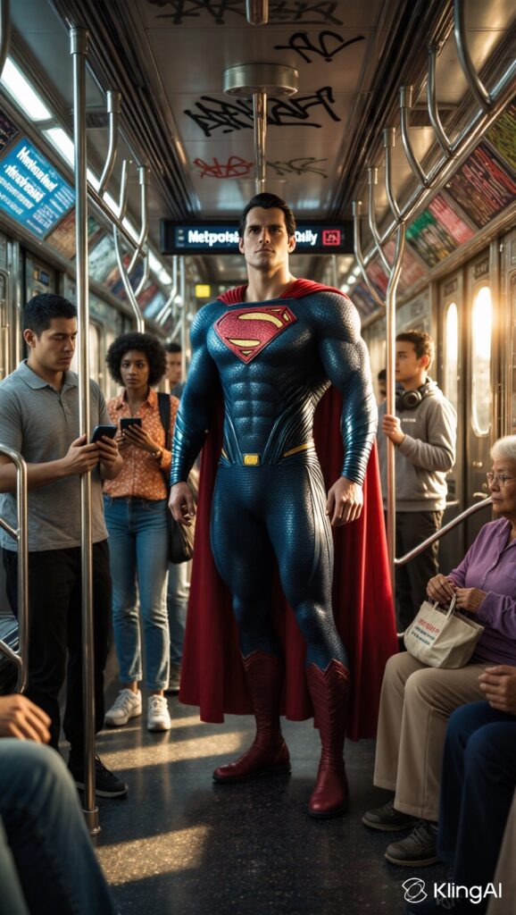 Mit Kling generiert: Superman in der U-Bahn
